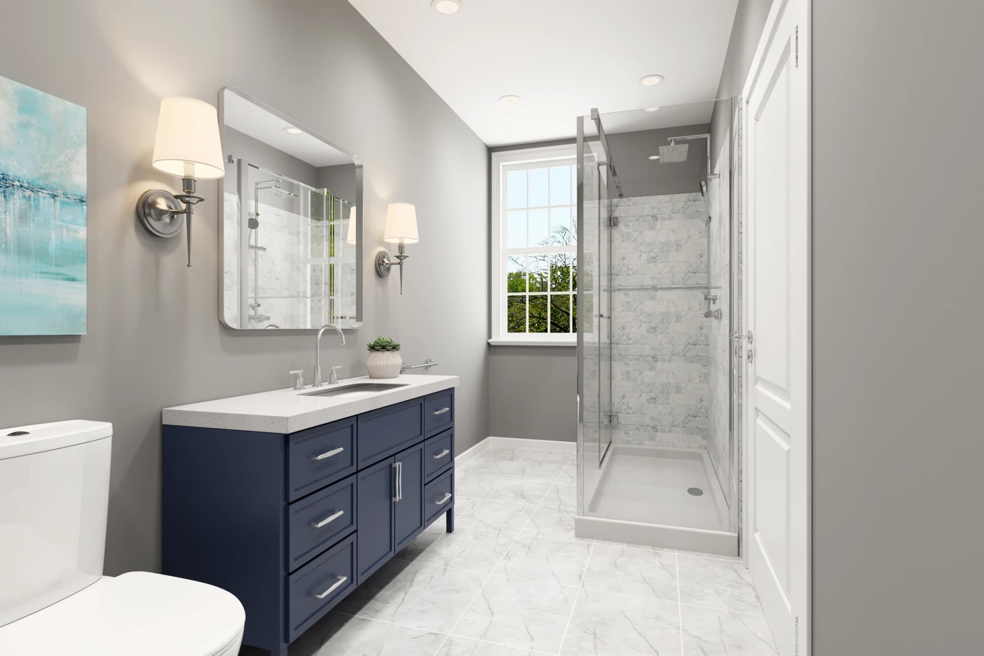 Designer Apartment Bathroom - Contemporary bathroom with glass shower, custom vanity, and premium fixtures for multi-family developments