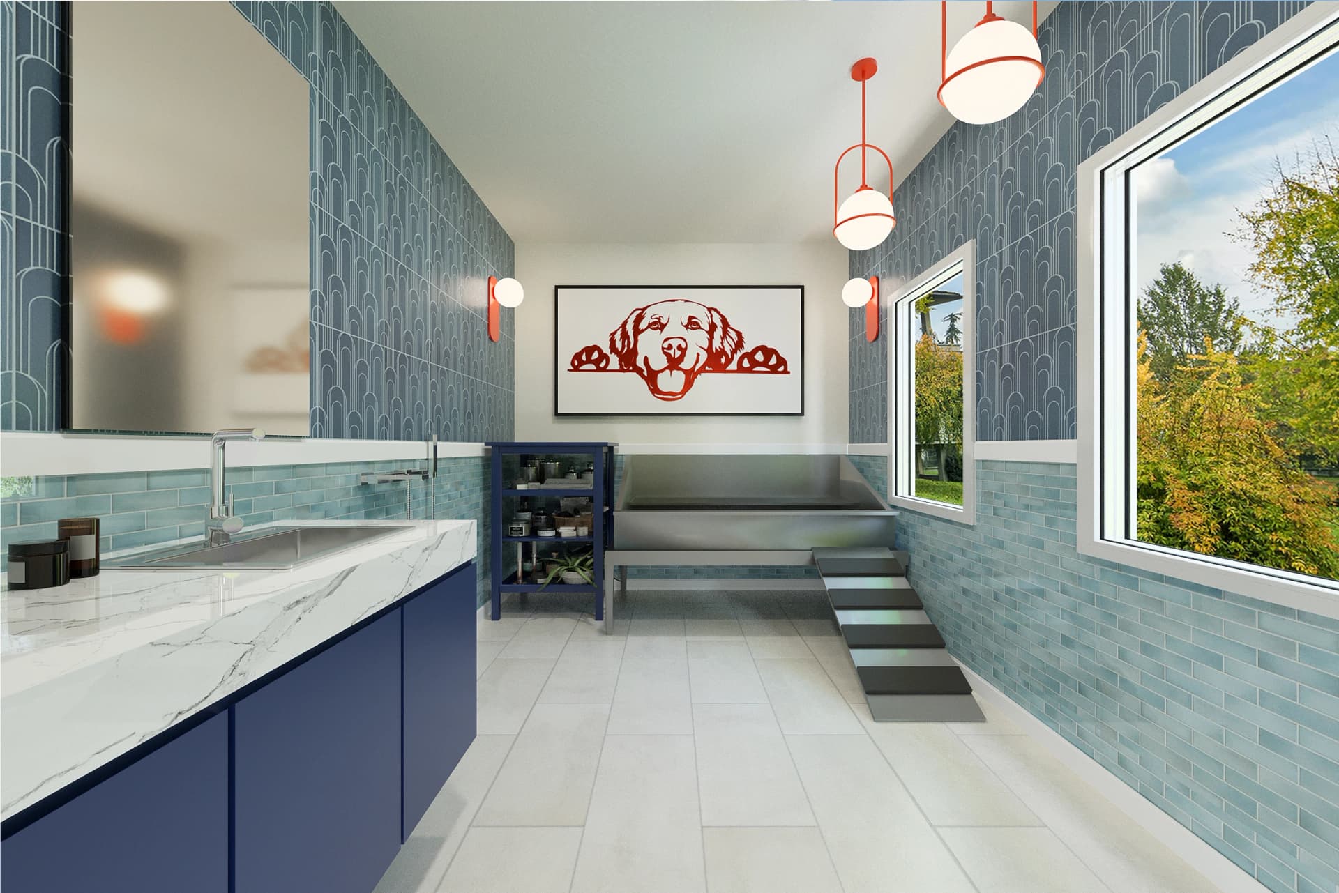 Pet Care Amenity - Custom pet washing station with designer tile work and premium fixtures for pet-friendly communities